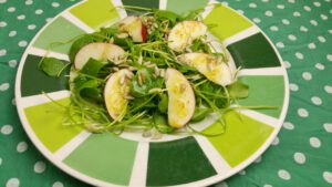 Winterposteleinsalade met appel en zonnebloempitjes