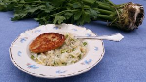Knolselderij-risotto met knolselder-schnitzel