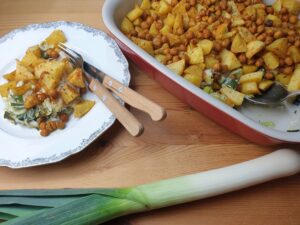 PREI, AARDAPPELS EN KIKKERERWTEN UIT DE OVEN