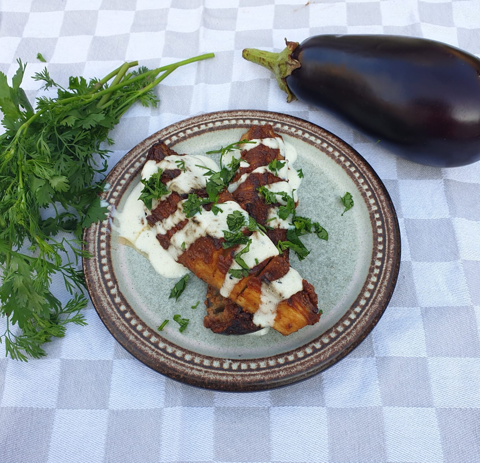 Gegrilde aubergine met koriander Kievitamines