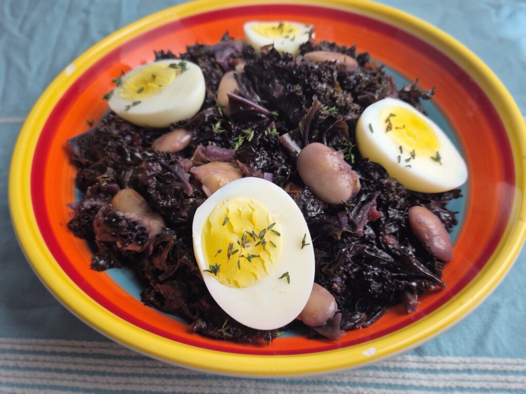 rode boerenkool met bonen en ei