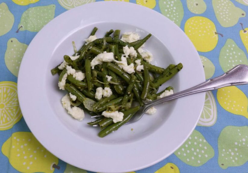 sperziebonen met pesto en mozzarella