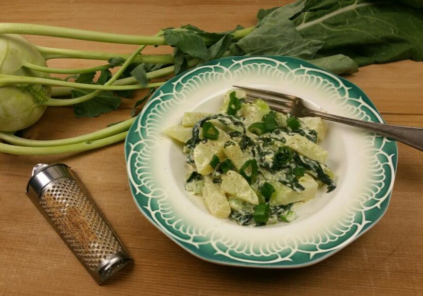 Gebakken koolrabi met ui en room