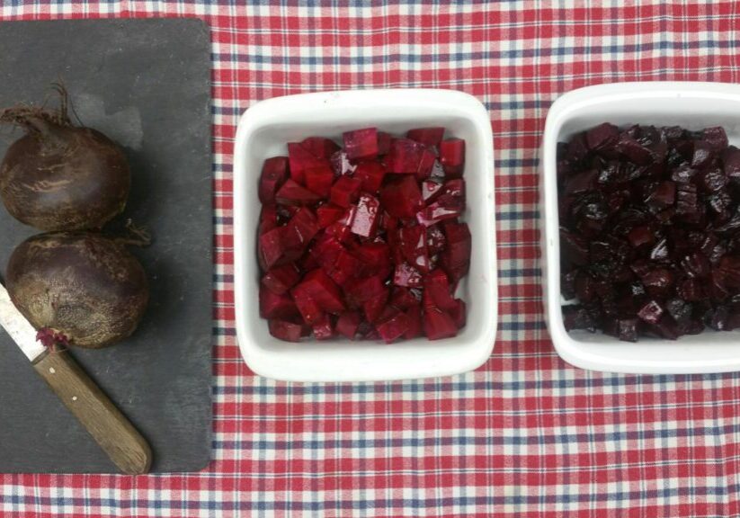 rode bieten - rauwe bietenblokjes - bietenblokjes uit de oven