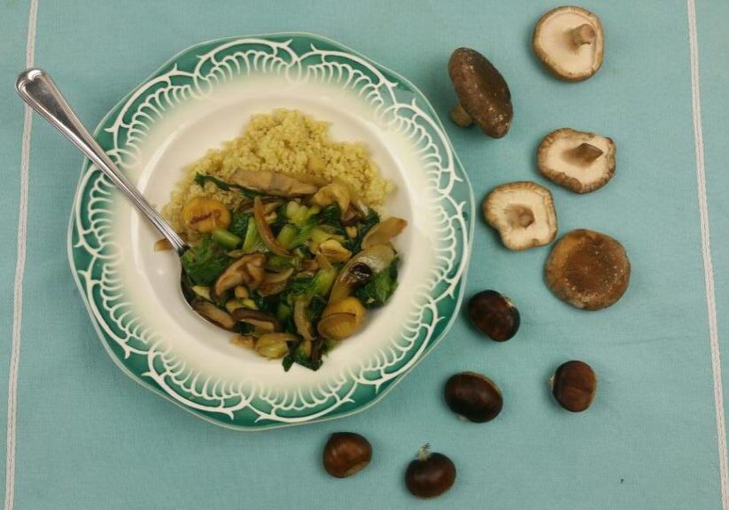 Andijvie met kastanjes en shiitake