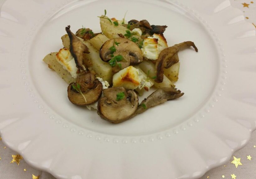 Schorseneren met geitenkaas en champignons