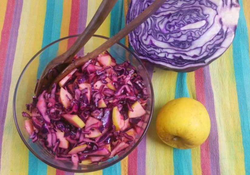Winterse rode kool salade met appel, kruidnagel, citroen en kaneel