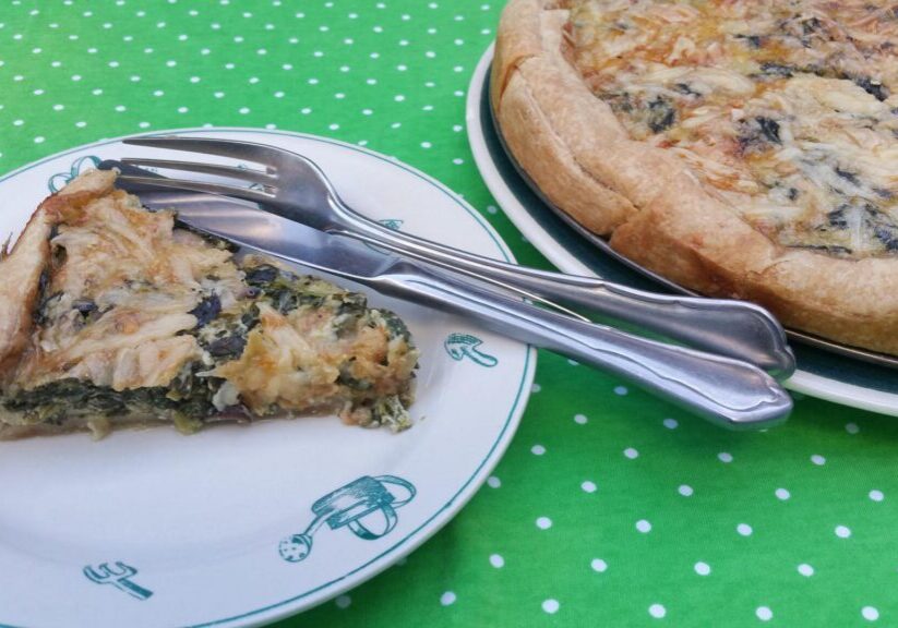 Quiche met spinazie en paddenstoelen