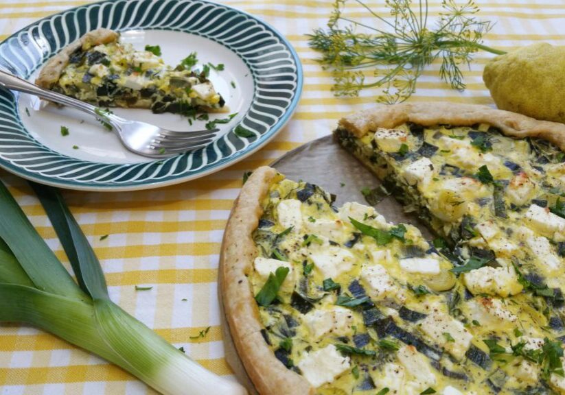 Zomerse quiche met prei en feta
