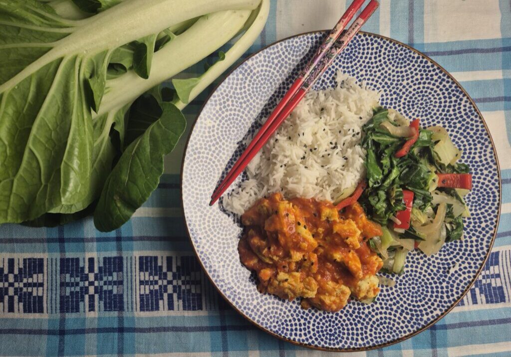 Foe yong hai met rijst en paksoi