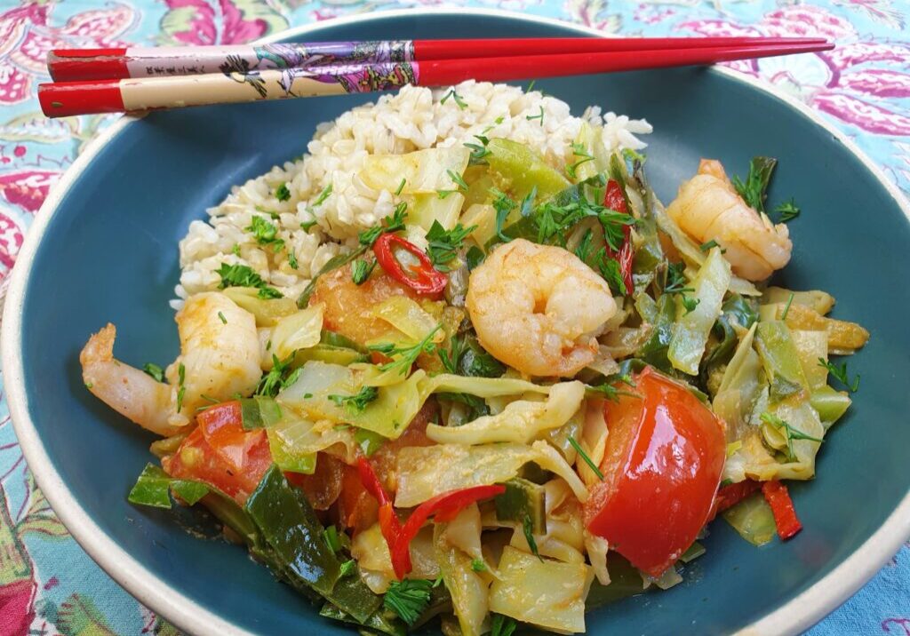 Thaise spitskool met granalen en rijst