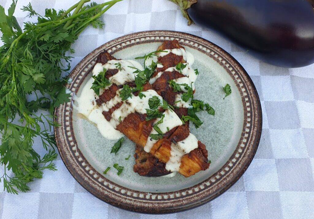 Gegrilde aubergine met koriander