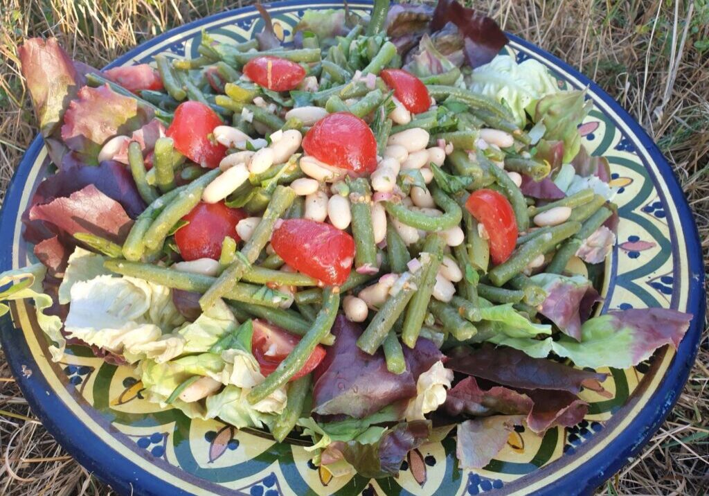 salade met sperziebonen, witte bonen en tomaat