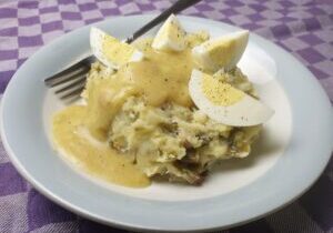 stamppot prei met spekjes en ei
