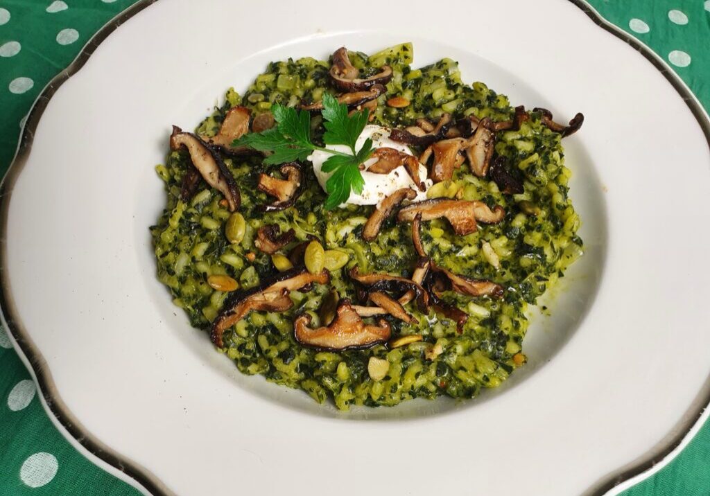 risotto met palmkool en gebakken shiitake