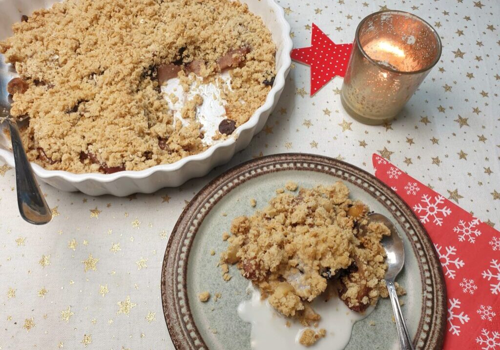 Stoffperencrumble met noten en chocola