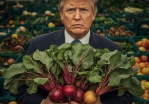 Lucid_Realism_President_Trump_holds_a_bouquet_of_colored_beets_1
