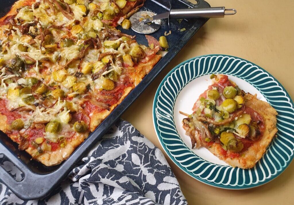 pizza met spruitjes en oesterzwam